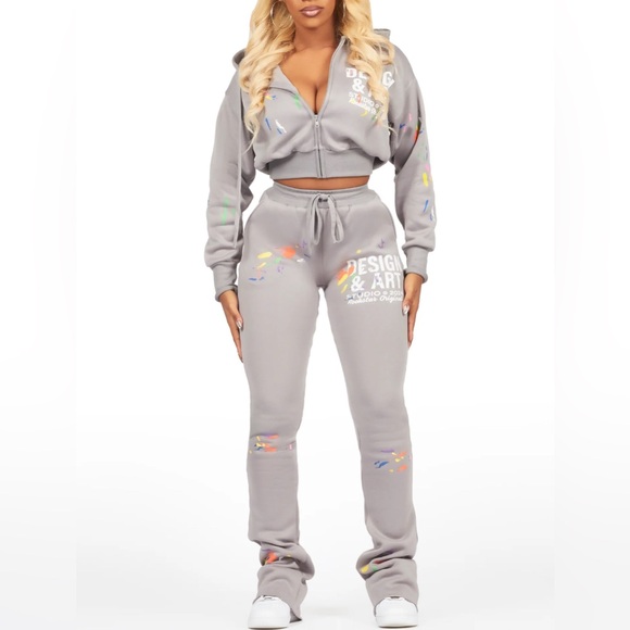 Rockstar Original Pants - Artistic Gray Women's Sweater with Colorful Design